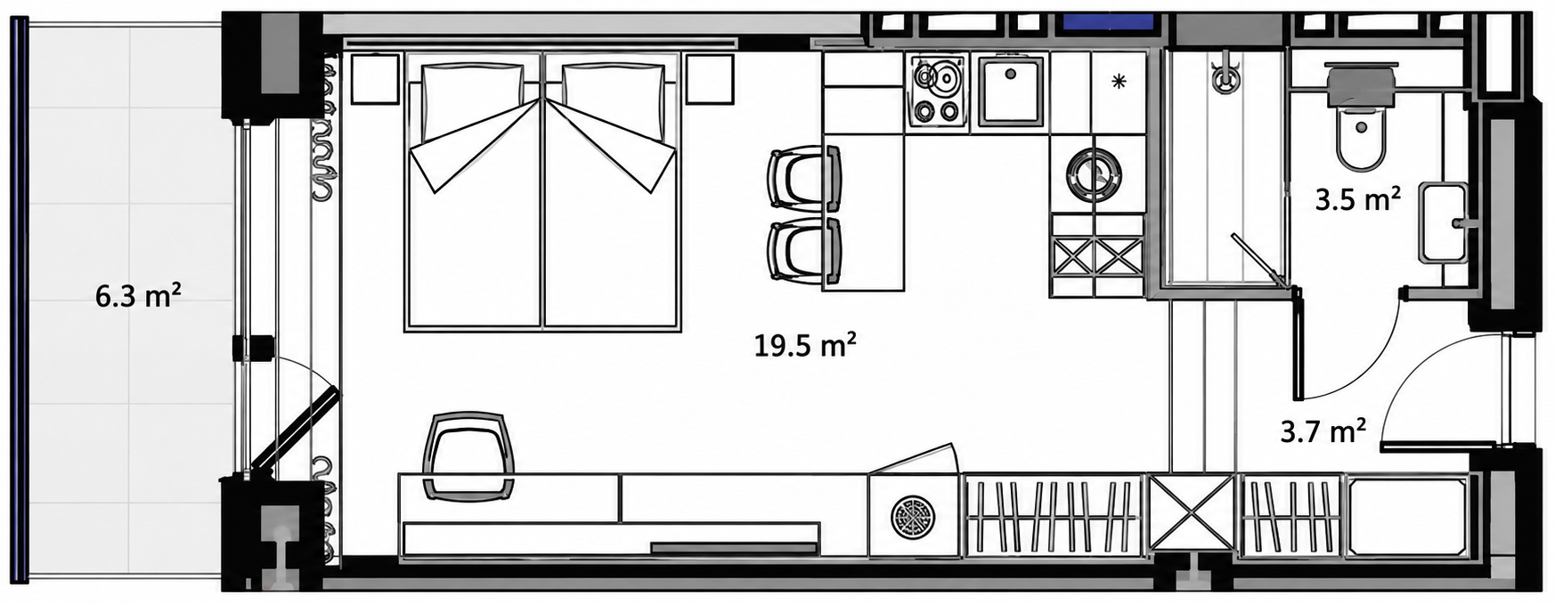 Планировка апартамента Standard в Aparthotel YES — схема