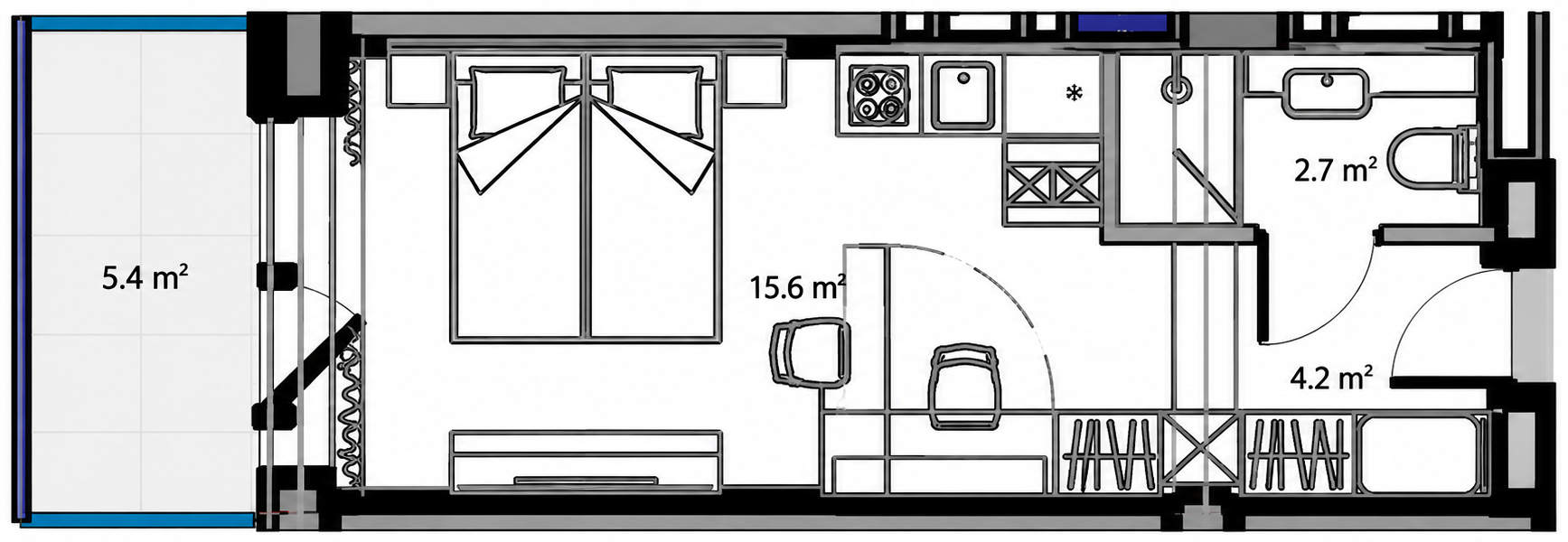 Планировка апартамента Studio в Aparthotel YES — схема
