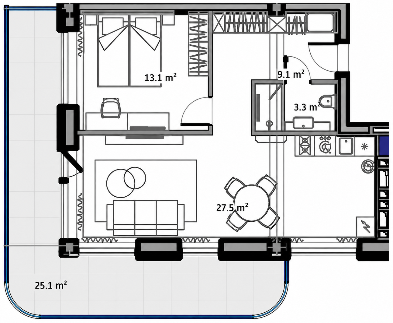Планировка апартамента Suite с террасой в Aparthotel YES — схема