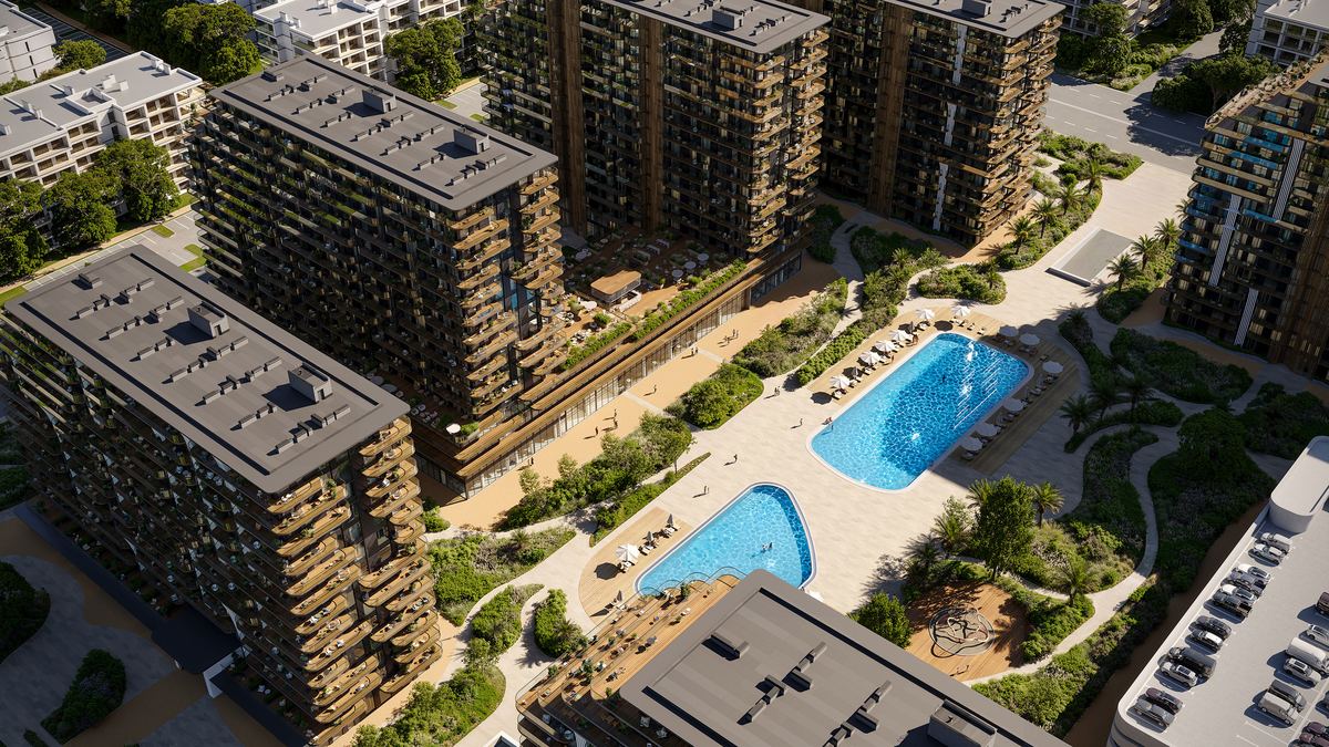 Двор Aparthotel YES с бассейнами в Sea Breeze, Баку — вид сверху