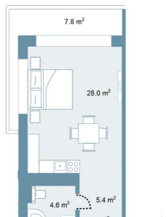 Планировка 1 bedroom 56,6 м² в Park Residences 5 — схема