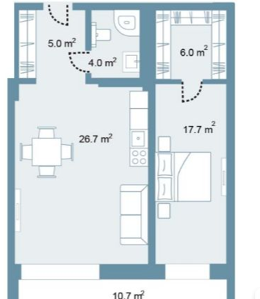 Планировка 2 bedrooms 83,3 м² в Park Residences 5 — схема