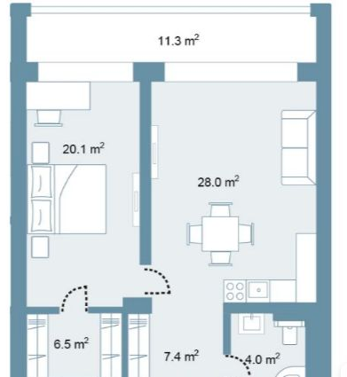 Планировка 2 bedrooms 91,8 м² в Park Residences 5 — схема
