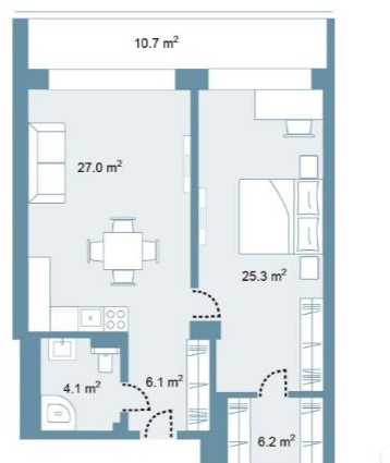 Планировка 2 bedrooms 92,4 м² в Park Residences 5 — схема