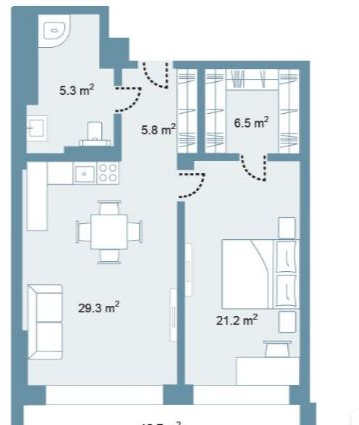 Планировка 2 bedrooms 93,4 м² в Park Residences 5 — схема