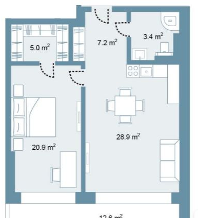 Планировка 2 bedrooms 94,4 м² в Park Residences 5 — схема