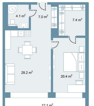 Планировка 2 bedrooms 95,5 м² в Park Residences 5 — схема