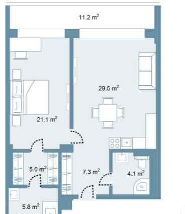 Планировка 2 bedrooms 98,6 м² в Park Residences 5 — схема