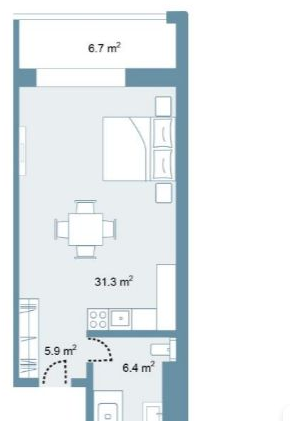 Планировка Studio 61,7 м² в Park Residences 5 — схема
