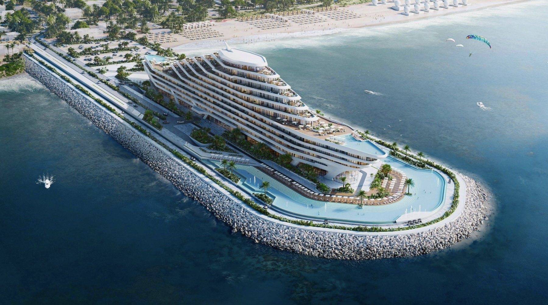 Hotel with panoramic pools on the pier at Sea Breeze Baku