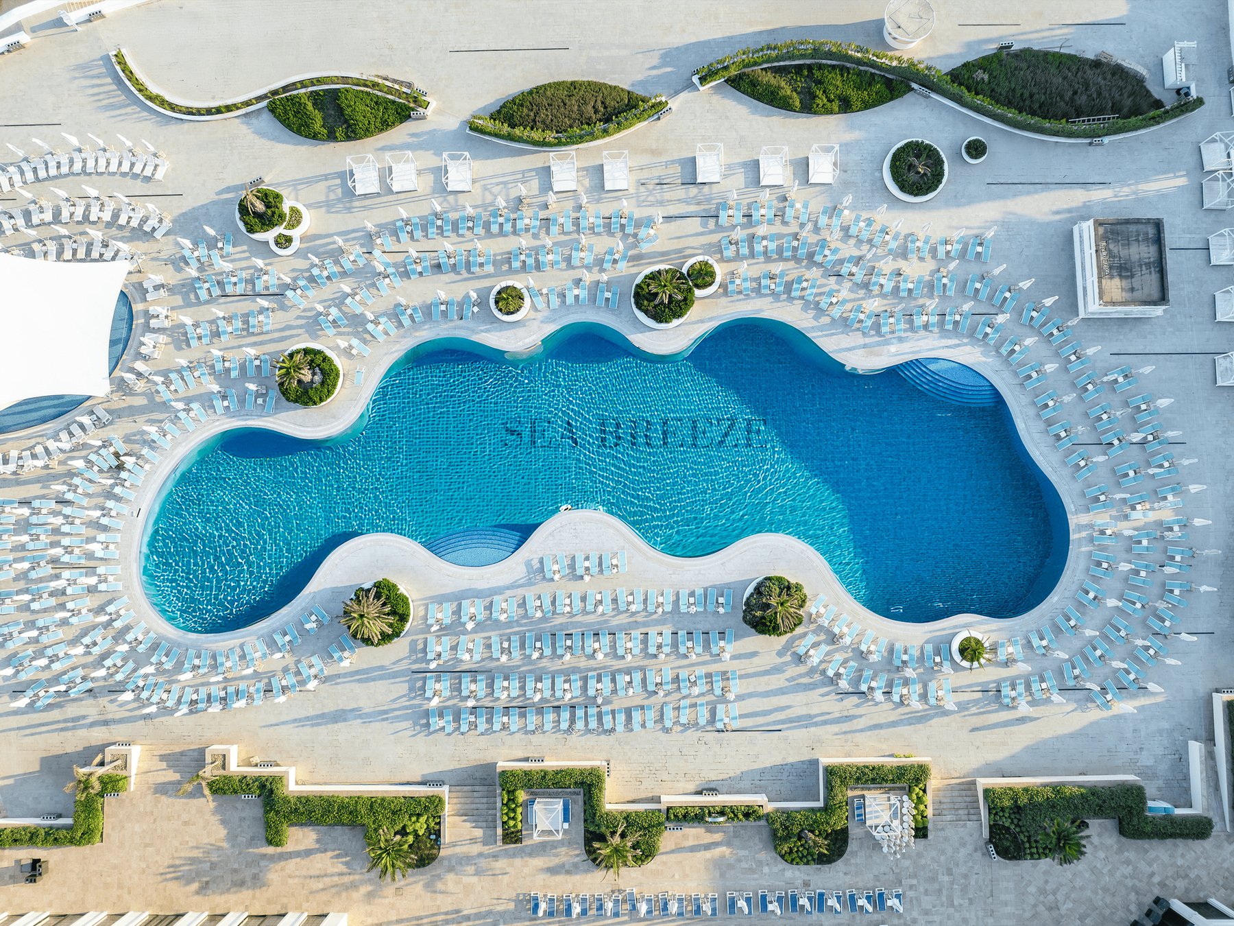 Signature Sea Breeze lettering pool from above, Baku